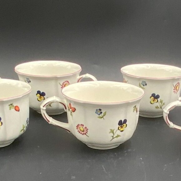 Set of 7 Villeroy & Boch Petite Fleur Cup Teacup Floral Red Trim - Picture 1 of 8